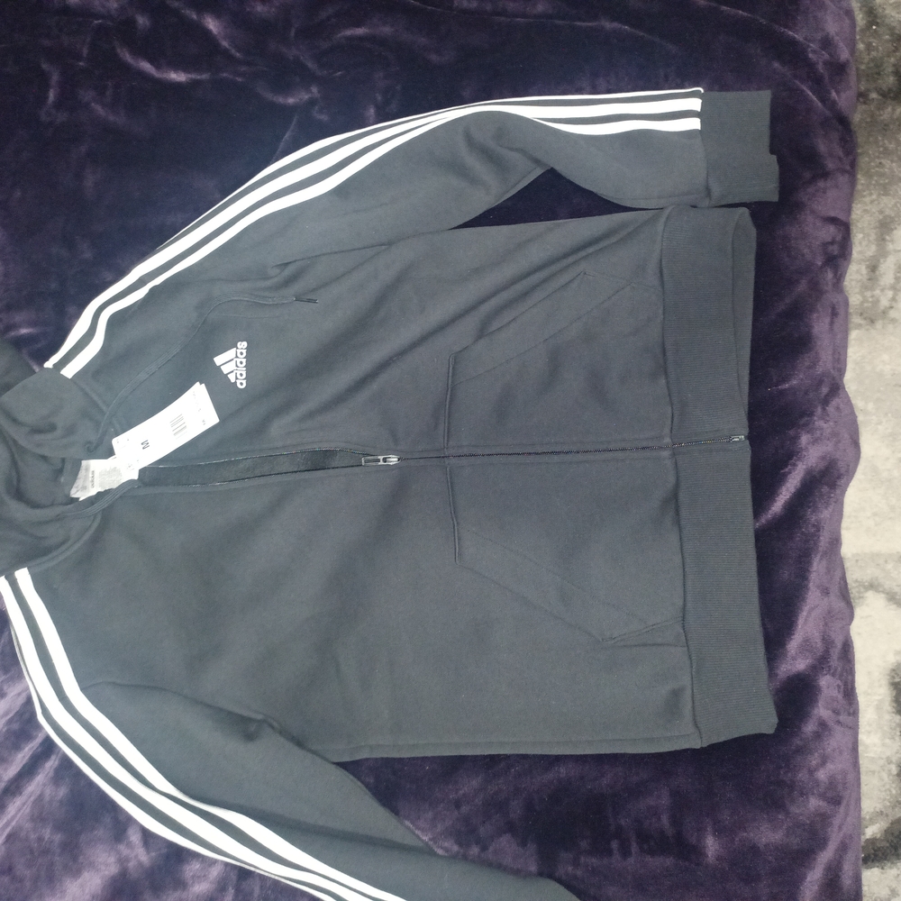 Adidas Black Zip-Up Hoodie with White Stripes